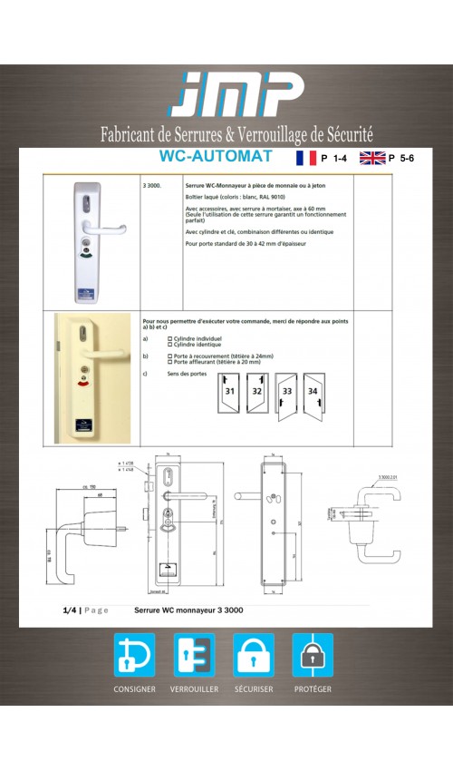 Serrure à monnayeur 33000EU 001 RAS pour toilettes publiques