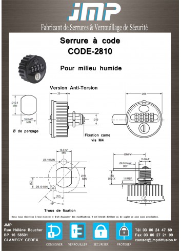 Serrure à code CODE-2810 version anti torsion