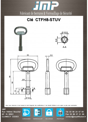 Clé CTFH8-STUV à triangle femelle de 8 - plan technique