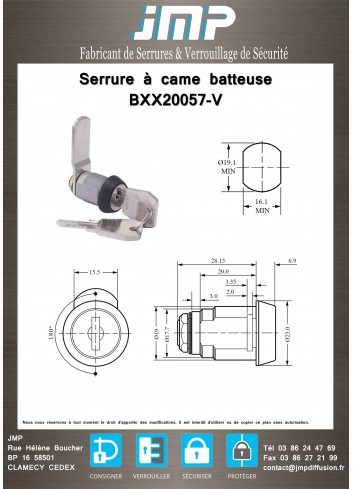 Serrure à came batteuse BXX20057 - plan technique