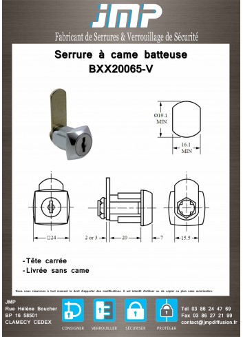 Serrure à came batteuse BXX20065-V - plan technique