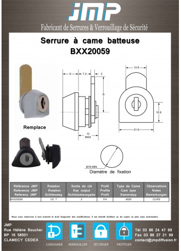 Serrure à came batteuse BXX20059 - Plan Technique