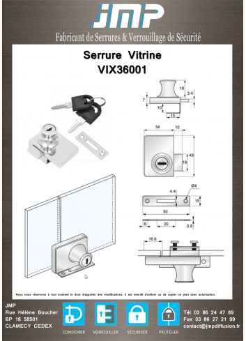 Serrure vitrine VIX36001 - plan technique