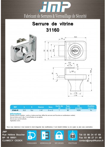 Serrure vitrine 31160 - Plan Technique