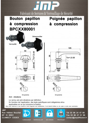 Bouton papillon à compression BPCXX80001 - Plan Technique