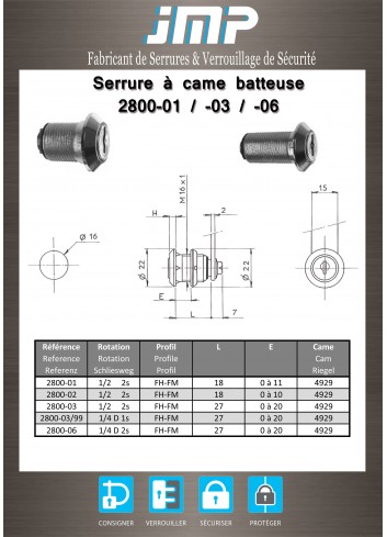 Serrure à came batteuse 2800-03/2800-06 - Plan Technique