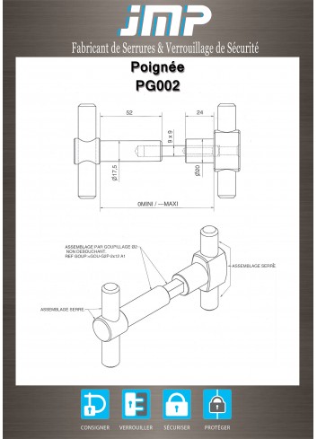 Poignée double de garage PG002 - Plan Technique