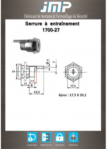 Serrure à entraînement 1700-27 pour meuble - Plan Technique 2