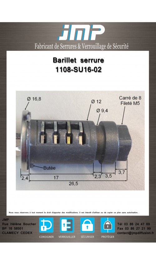 Barillet Serrure 1108-SU16-02 Gamme électrique En ABS B-999-0007