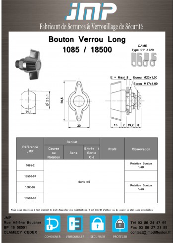Bouton verrou 1085-18500 LONG serrure coffret électrique - Plan Technique