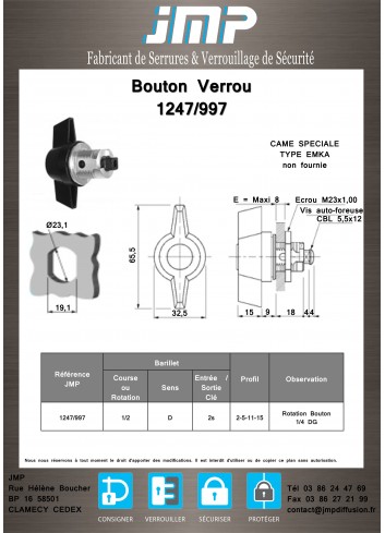 Bouton verrou 1247-997 serrure coffret électrique - Plan Technique