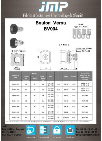 Bouton Verrou BV004 - Plan Technique