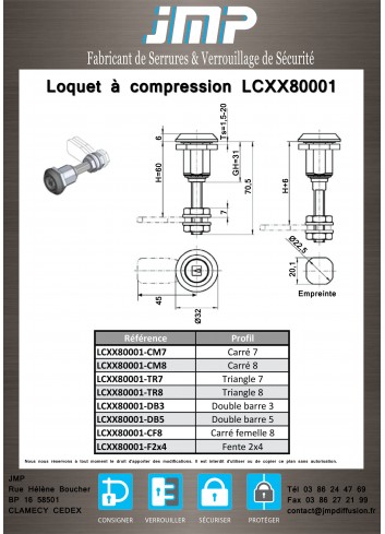 Loquet à compression LCXX80001 - Plan Technique 1
