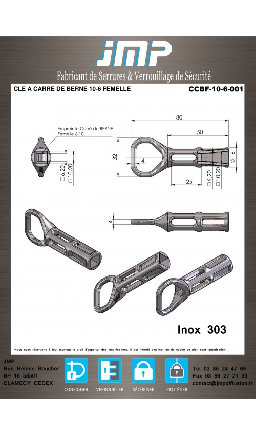 CLE CCBF-10-6-001 A CARRÉ DE BERNE 10-6 FEMELLE - Plan Technique