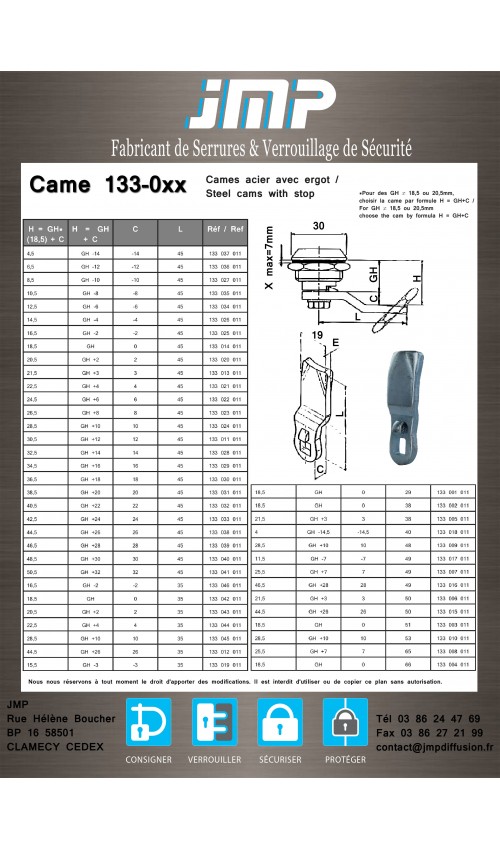 Cames 133-0xx - gamme électrique - Plan Technique 1