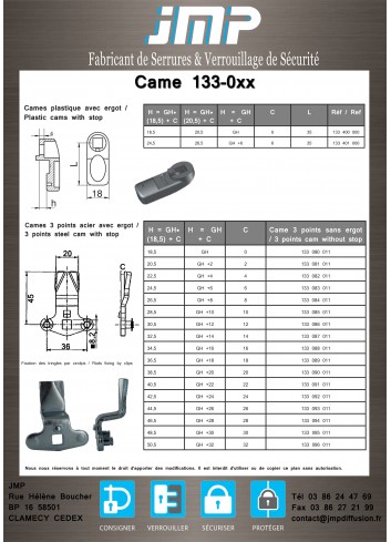 Cames 133-0xx - gamme électrique - Plan Technique 2