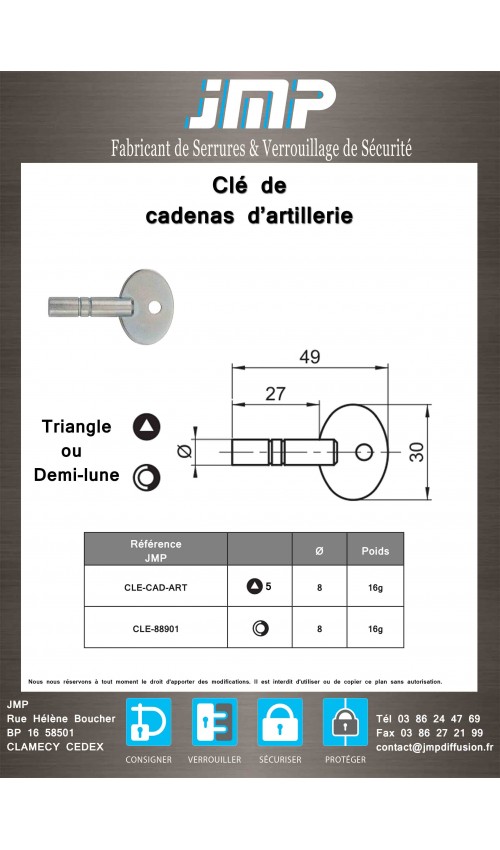 Clés Cadenas d'Artillerie - Plan Technique