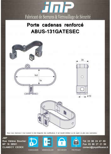 Porte cadenas renforcé ABUS-131GATESEC - Plan Technique
