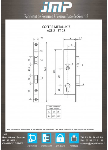 Serrure à encastrer 1 point METALUX 7 pour portes métalliques - plan technique 1