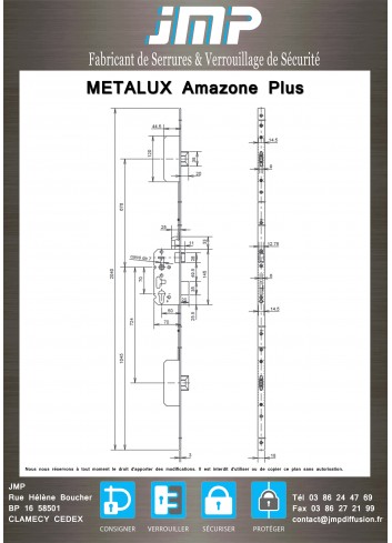 Serrure à larder 3 pts METALUX Amazone Plus A2P plan
