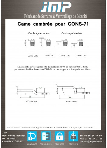 Cames CONS-C039/CONS-C040 pour serrure à monnaie CONS-071 - plan technique
