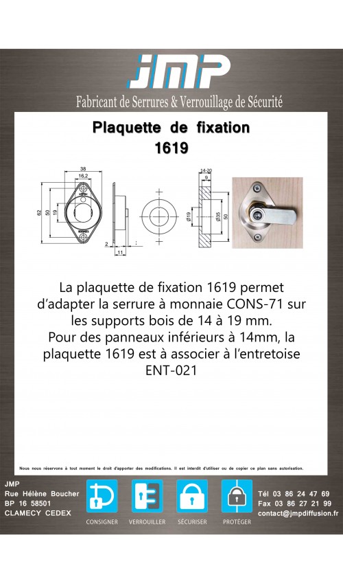 Plaquette d'adaptation 1619 pour CONS-71 - plan technique