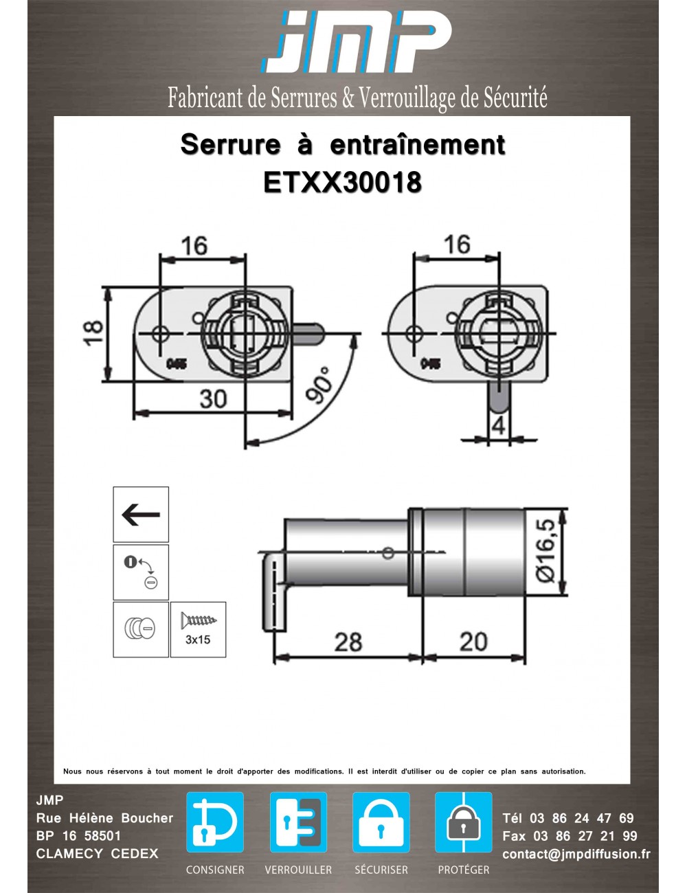 Serrure à entraînement ETXX30018 plan