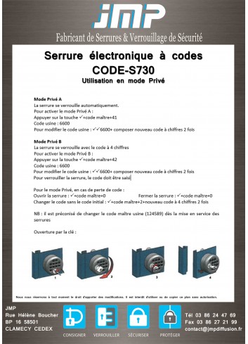 Serrure électronique à codes S730 - plan technique 3