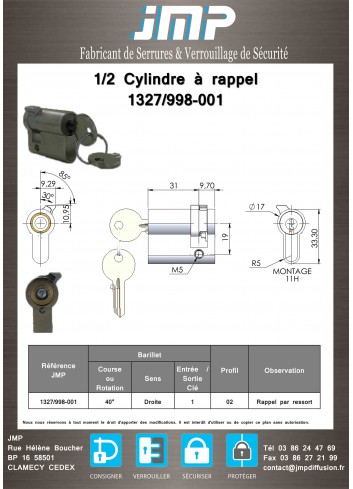 1/2 Cylindre à rappel 1327/998-001 - plan technique