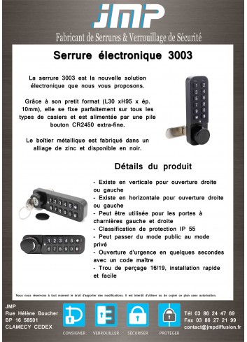 Serrure électronique 3003 - plan technique 2