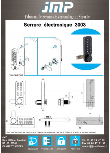 Serrure électronique 3003 - plan technique 1