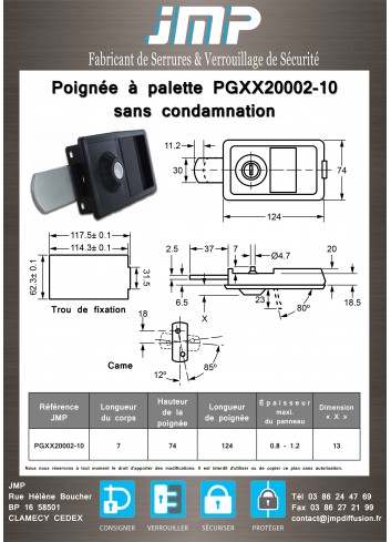 Poignée à palette PGXX20002-10 - plan technique