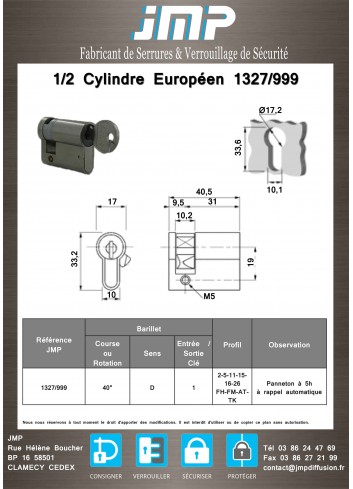 1/2 Cylindre Européen 1327/999 - Plan Technique