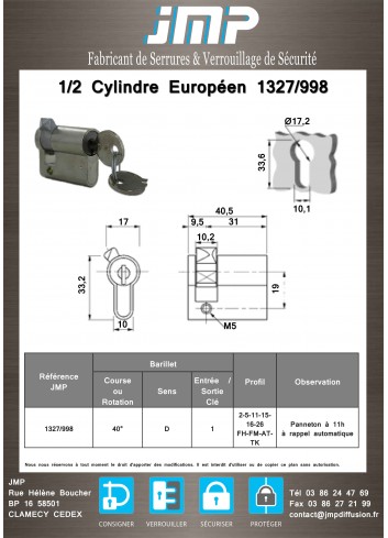 1/2 Cylindre Européen 1327/998 - Plan Technique